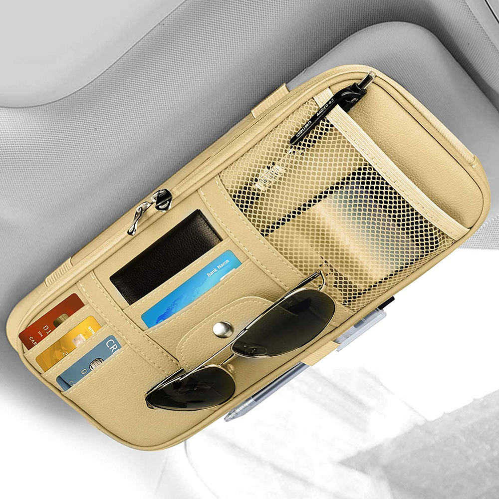 PU-Leder Kofferraum SUV Sonnenblende Zubehör Organizer Tasche Tasche für Kartenlizenz, Dokumente, Brillen