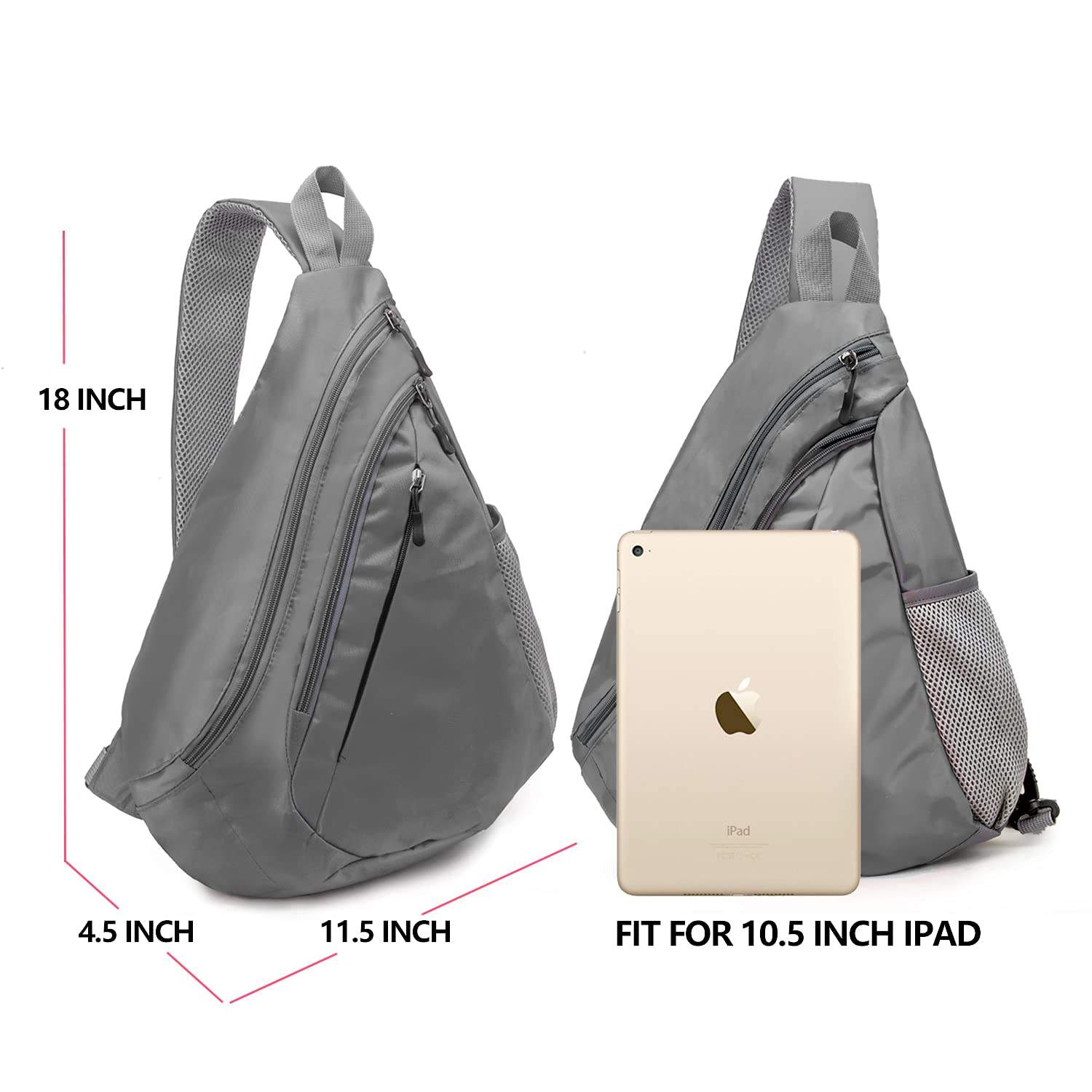 Wasserdichte Custom Sling Bag Leichte Umhängetasche Travel Hike Rucksack für Damen Herren Kind grau
