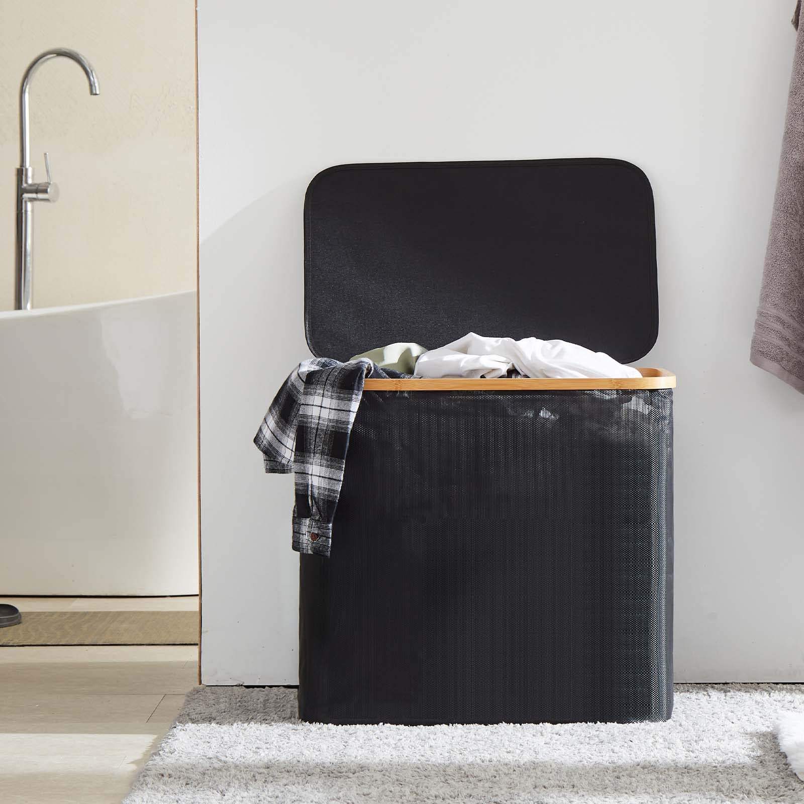 Umweltfreundlicher Wäschekorb mit Deckel 90L Zusammenklappbarer Schmutzwäschekorb mit Griff Faltbarer Aufbewahrungsbehälter für Badezimmer