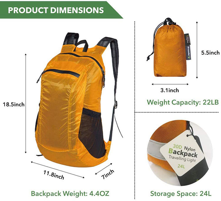 Ultraleichter, verstaubarer Wander-Reise-Outdoor-Tagesrucksack, faltbarer Taschenrucksack