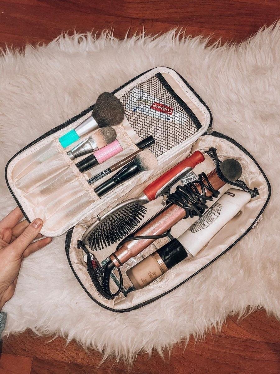 Private Custom Label Frau Make-up Kosmetik-Accessoires-Tasche mit Reißverschluss für Badezimmer-Kosmetiktasche mit Bürstenhalter