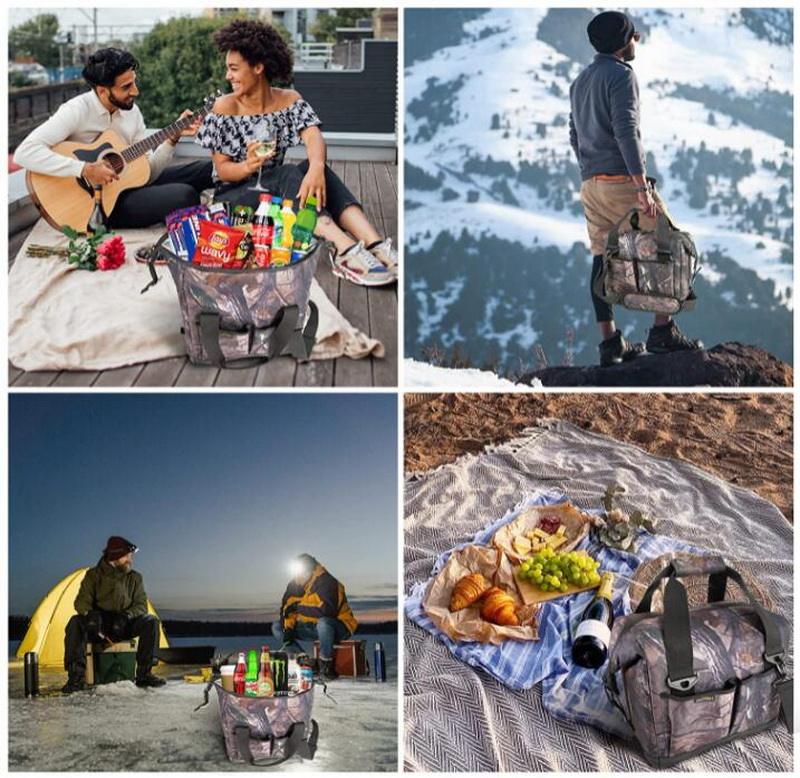 Passen Sie Reisen, Camping, Fischfutter, Isoliertaschen, Picknick-Camouflage, Getränkedose, isolierte, weiche Kühltasche mit Tragegurt an
