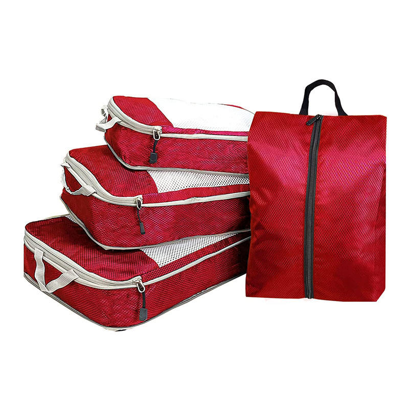 Rote wasserdichte Kompression 4pcs Reisezubehör Organizer Gepäckwürfelbeutel Verpackungswürfel für Kleidung