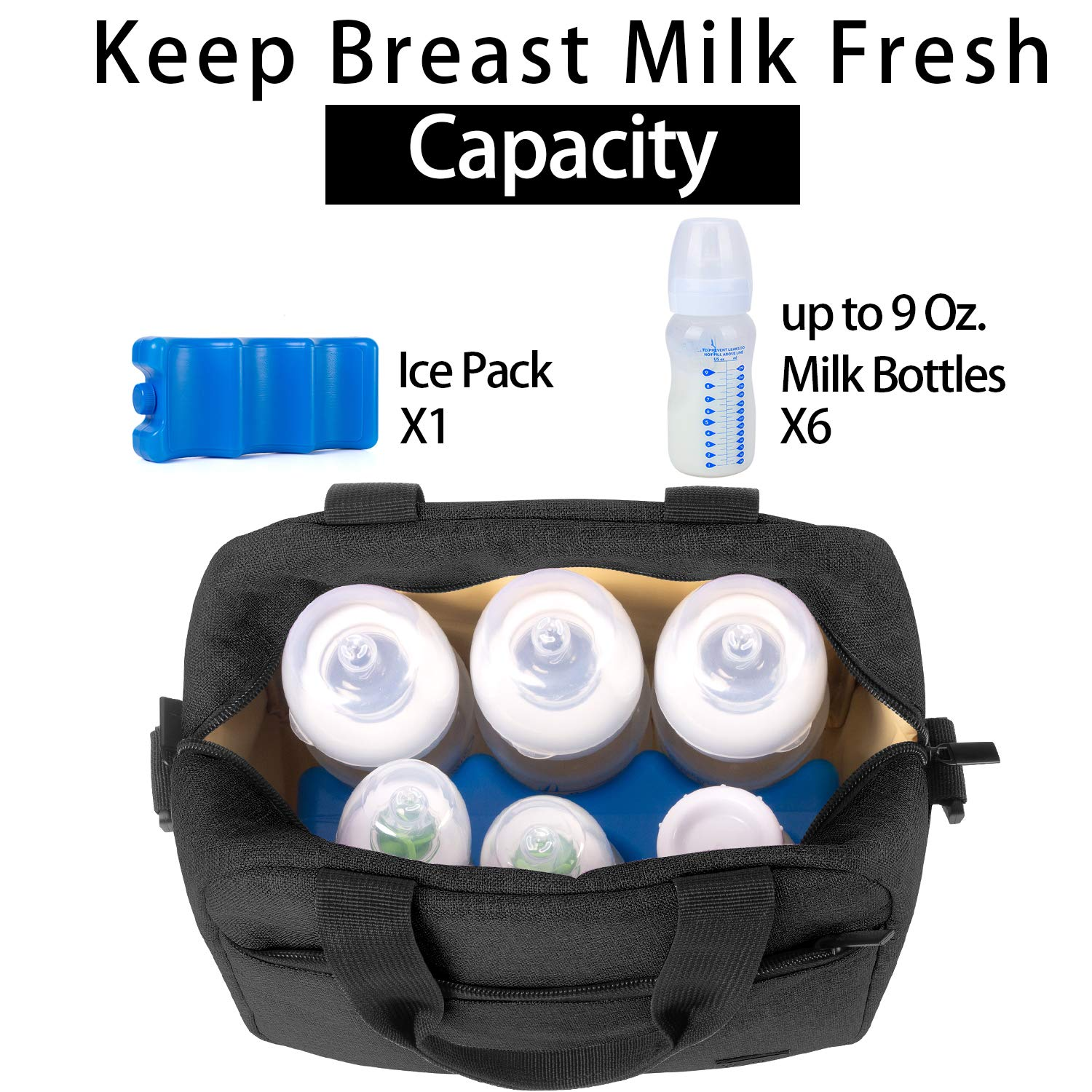 Schwarze Muttermilch-Kühltasche mit individuellem Logo