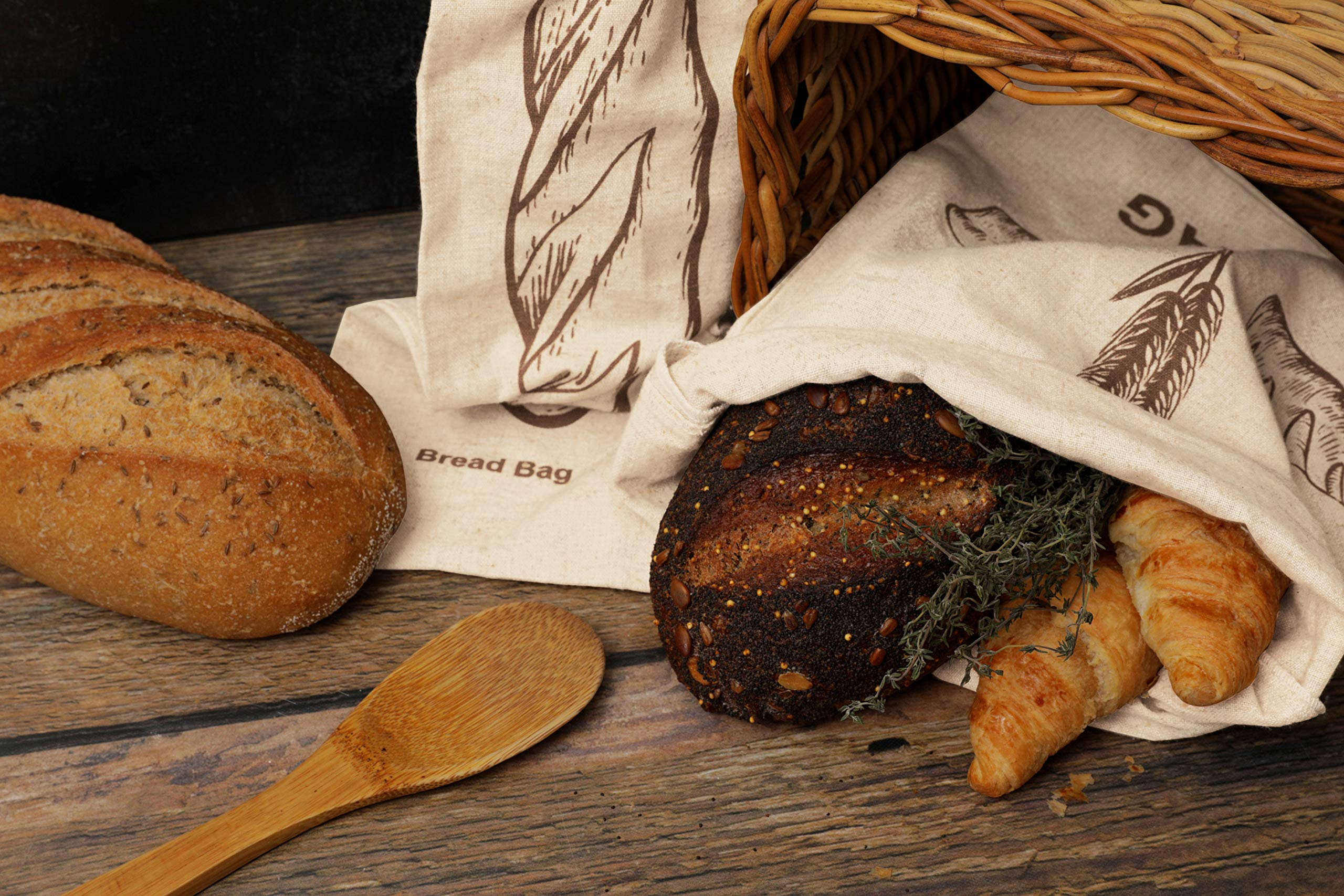 Wiederverwendbare Brotbeutel Hausgemachte 100% Bio-Leinen Extra große wiederverwendbare Brotaufbewahrungsbeutel Kordelzug für Sauerteig