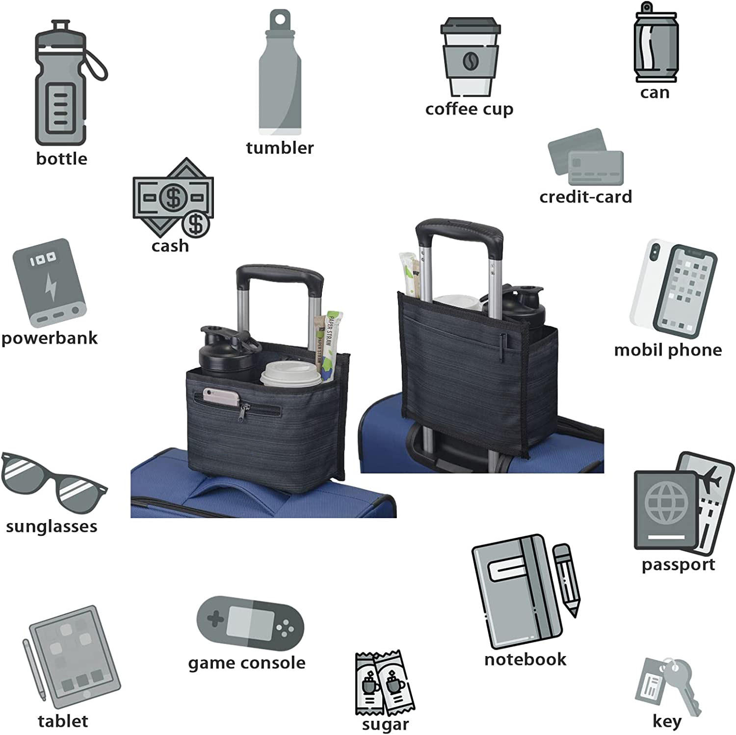 Fabrik-kundenspezifischer Gepäck-Reise-Getränkebeutel-Getränkehalter passt alle Koffer-Griff-freien Handgetränk-Getränke-Caddy-Großverkauf