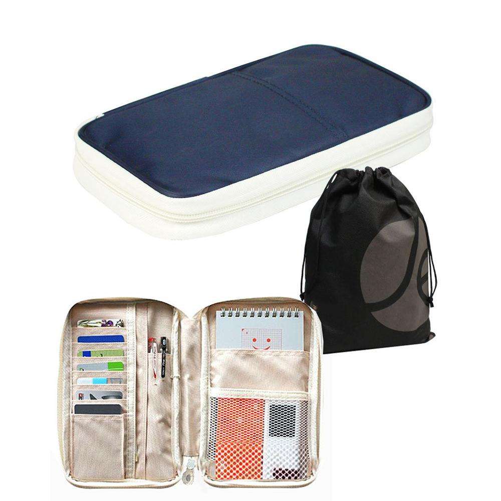 Reisepass-/Reisedokumenten-Organizer mit Reißverschluss, Armband und zusätzlicher Aufbewahrungstasche mit Kordelzug