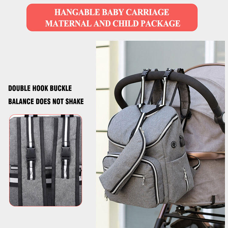 Wasserdichter Tagesrucksack, Wickeltasche, Babywickeltasche mit USB-Ladeanschluss, Kinderwagengurten und Flaschentasche