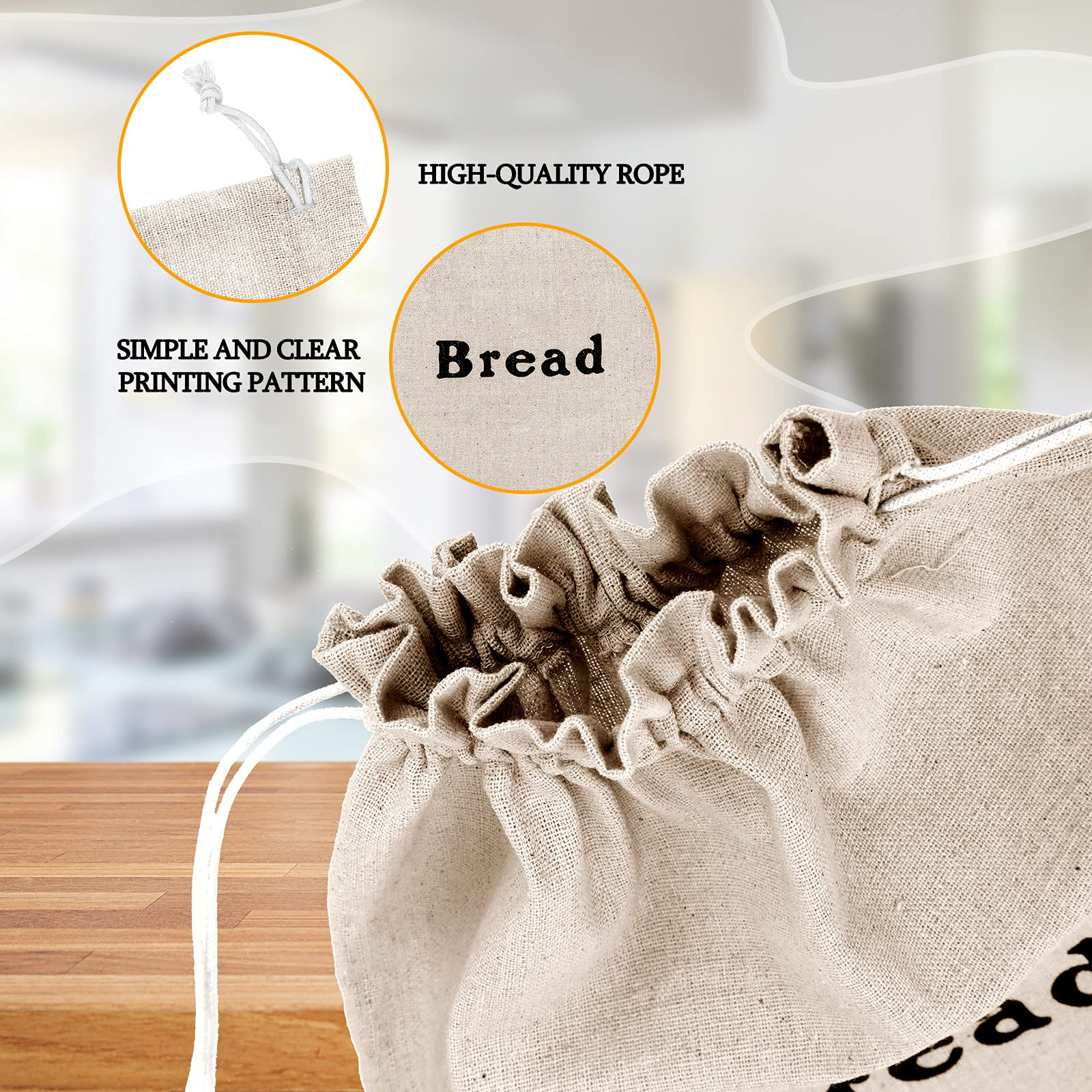 Großhandel Brotbeutel aus Leinen Große wiederverwendbare Brotbeutel mit Kordelzug Taschen Handgemachte Lebensmittelaufbewahrung für die Bäckerei