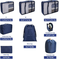 8-teiliges Gepäck-Organizer-Reise-Organizer-Reisewürfel-Reiseset – 3 Würfel zum Verpacken – 3 Taschen – 1 Würfel für Unterwäsche