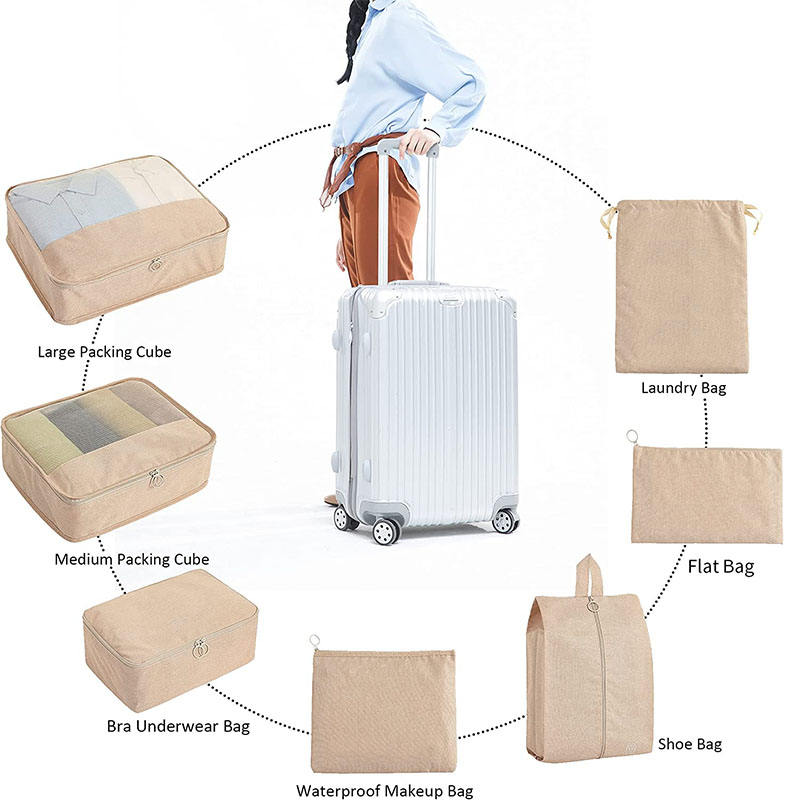 Maßgeschneidertes, leichtes Kompressions-Reiseset, 7-teiliges Set, Kleidung, Schuh, Gepäck, Aufbewahrungswürfel, Reiseverpackungswürfel