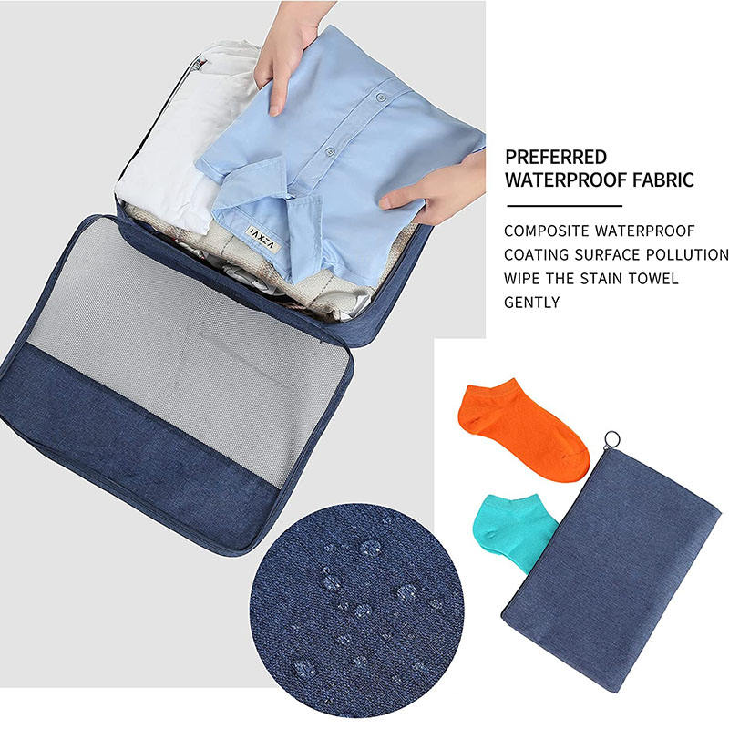 Blaues wasserdichtes 7-teiliges Set Gepäck, Kleidung, Schuhe, Aufbewahrungs-Organizer, Kompressionsverpackungswürfel für Reisen