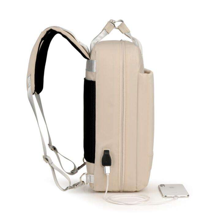 Stylischer wasserdichter Unisex-Mode-Stoffrucksack für College-Studenten-Tagesrucksack, schmaler Reise-USB-Handgepäck-Rucksack