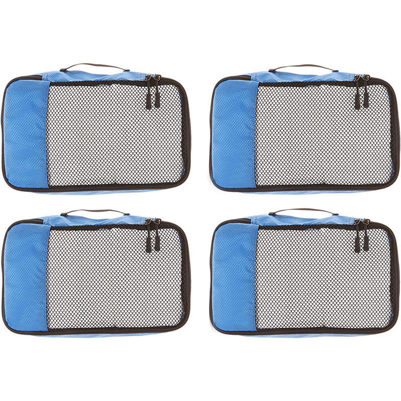 Blau Maßgeschneiderte Gepäck Organizer Kleidung Schuh Aufbewahrungstasche 4 PCS Set Reiseverpackungswürfel für Koffer