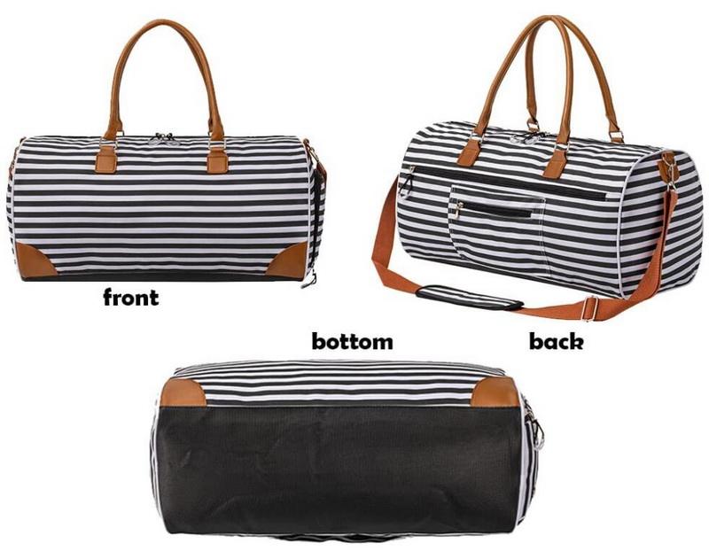 Luxuriöse gestreifte Sportduffle Travel Weekender Bags Leder Sportduffle Bag mit Schuhfach für Damen und Herren