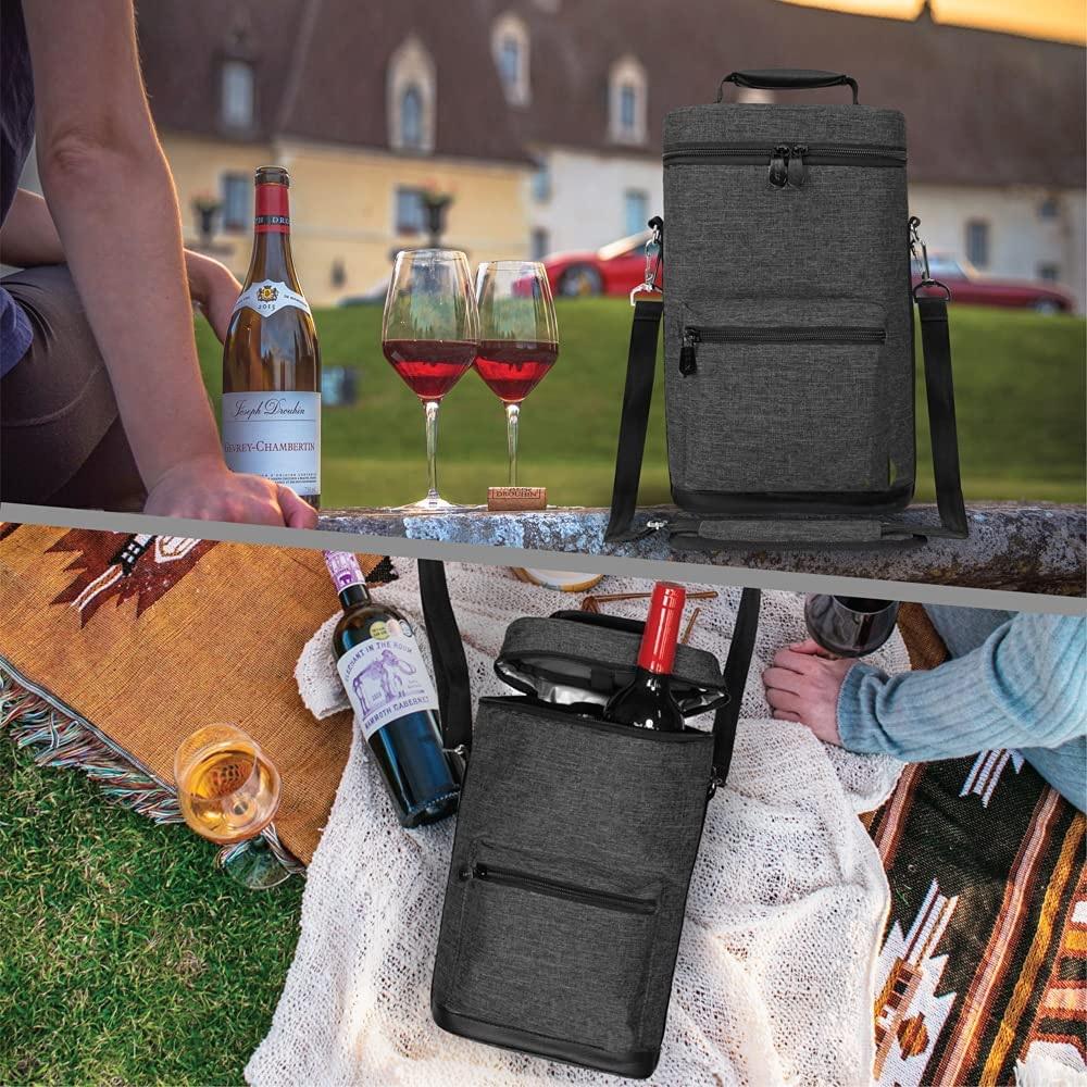 2022 Outdoor 2 Flaschen benutzerdefiniertes Logo Wein isolierte Tasche Kühltasche Tragetaschen Thermische Organizer Handtaschen