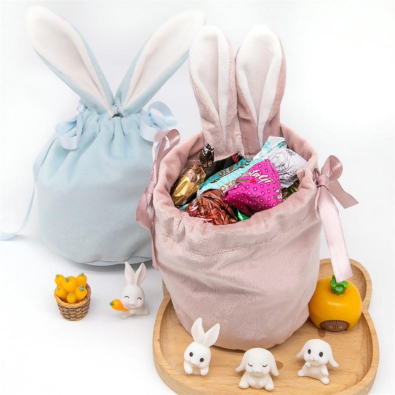 Großhandel Ostern Kordelzug Geschenk Hochzeit Samt Süßigkeiten Geschenk Taschen Beutel Kaninchen Ohr Samt Süßigkeiten Taschen