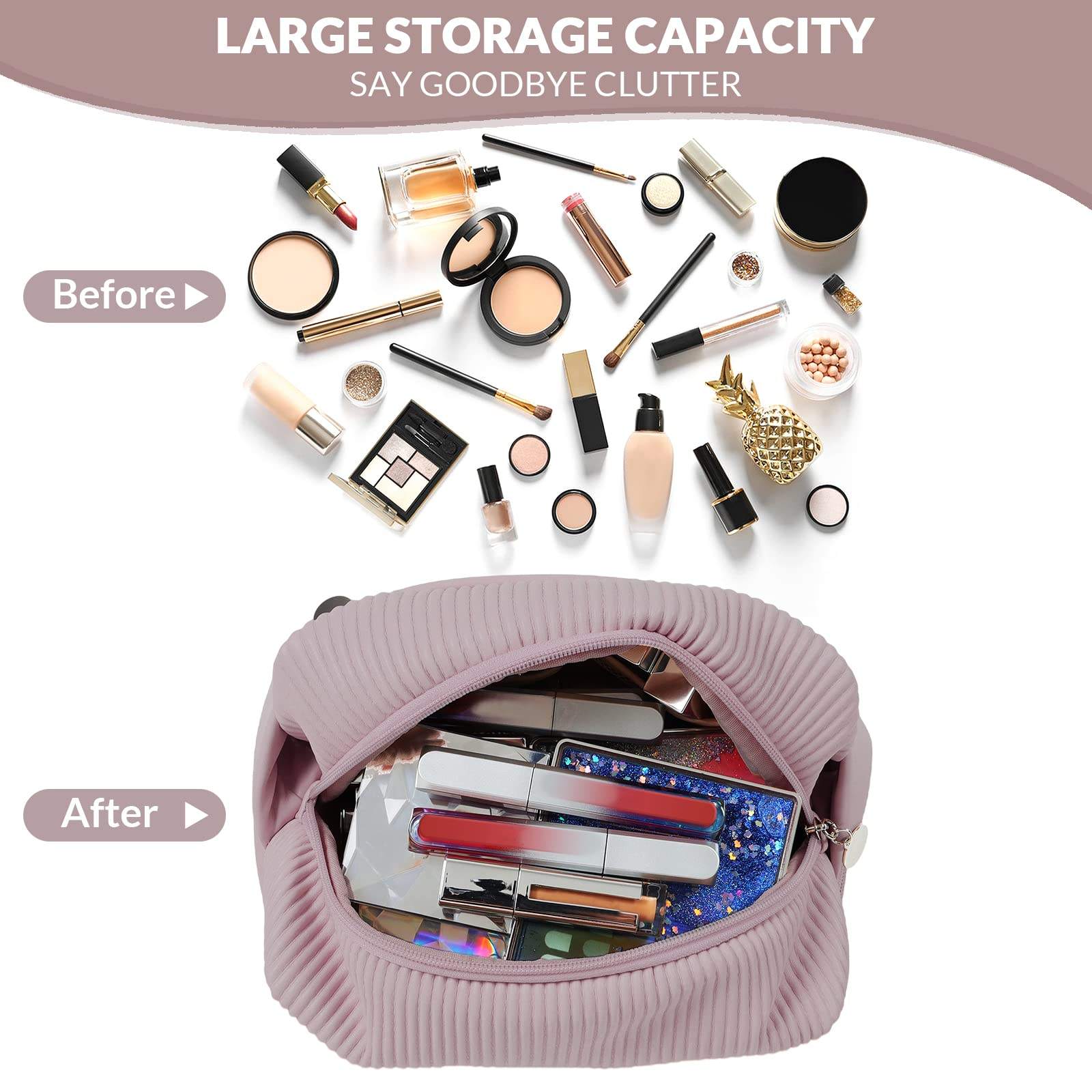Große Kapazität Doppelschicht Reisebürstenfach Make-up Tasche für Frauen Make-up für Badezimmer Tragbare lila Kosmetiktasche