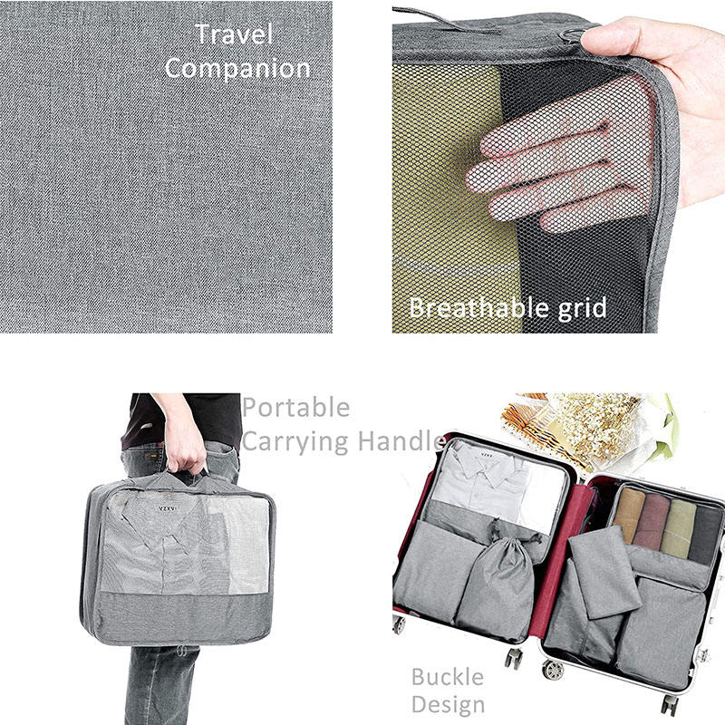 Graues, wasserdichtes 7-teiliges Set, leichte Koffer, Gepäckaufbewahrung, Organizer, Kompressionsverpackungswürfel für Reisen