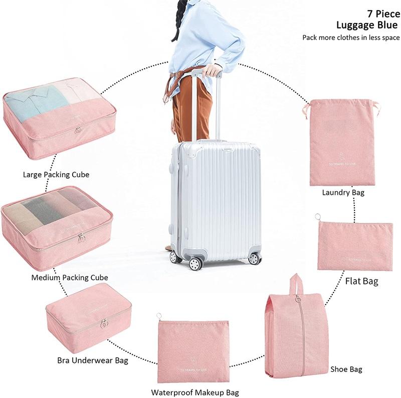 7 Set Packwürfel für Koffer Reisegepäck-Organizer mit Wäschesack Schuhbeutel Packwürfel Reise-Organizer