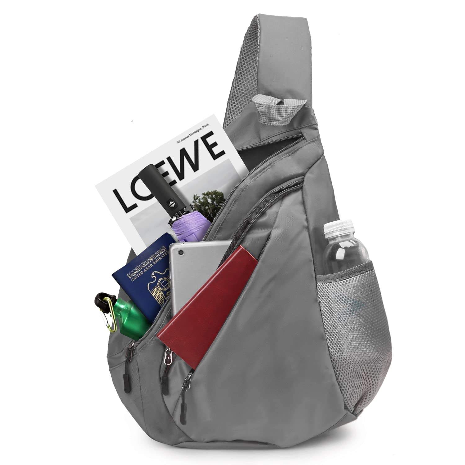 Wasserdichte Custom Sling Bag Leichte Umhängetasche Travel Hike Rucksack für Damen Herren Kind grau