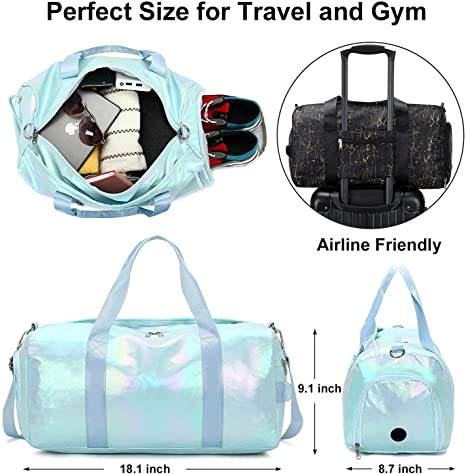 Faltbare Reisetasche für den Sport im Fitnessstudio, Wochenend-Übernachtungstasche mit wasserdichtem Schuhbeutel und Luftloch für Frauen und Mädchen