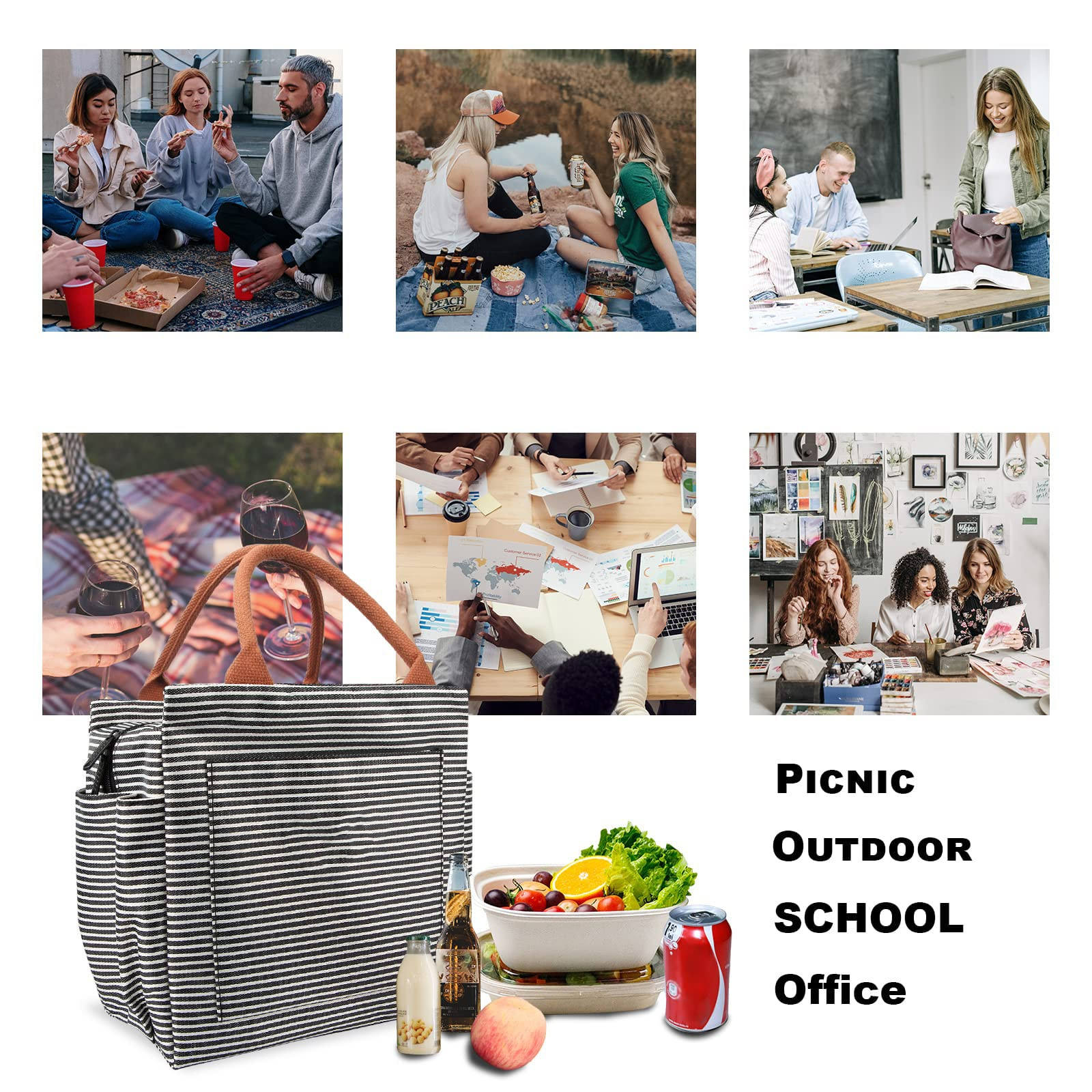 Private Label Damen Isolierte Kühlbox Lunchbox Große wiederverwendbare langlebige Kühltasche für Arbeit, Büro, Reisen, Picknick
