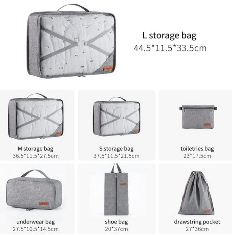 Großhandelsqualitäts-Reisegepäck-Verpackungswürfel-Set mit 7 angepassten wasserdichten Unisex-Koffer-Kompressions-Reisetaschen