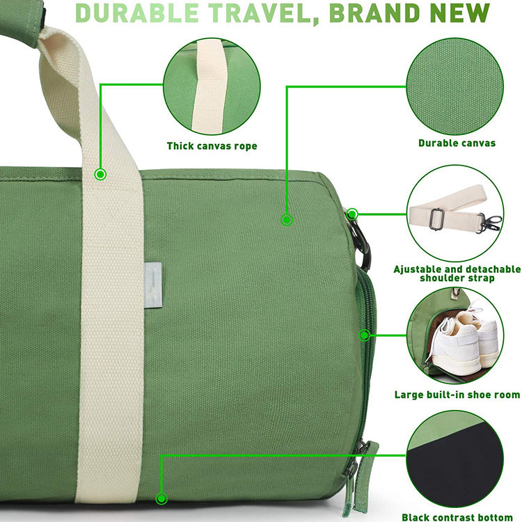 Fashion Travel Verbringen Sie die Nacht Duffel Bag Gym Sports Custom Green Canvas Womens Duffle Bag Weekend