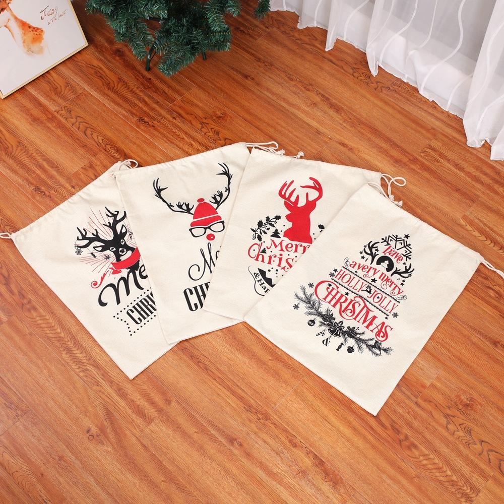 Heiße verkaufende große Kordelzugbeutel Weihnachten wiederverwendbare Baumwolltasche Rentier Santa Säcke Weihnachtsgeschenktüten