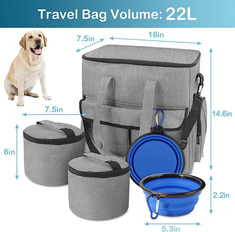 Von Fluggesellschaften zugelassenes All-in-One-Wochenend-Hundereiseset Haustier-Taschen-Organizer liefert Reisetasche mit 2 faltbaren Wassernäpfen