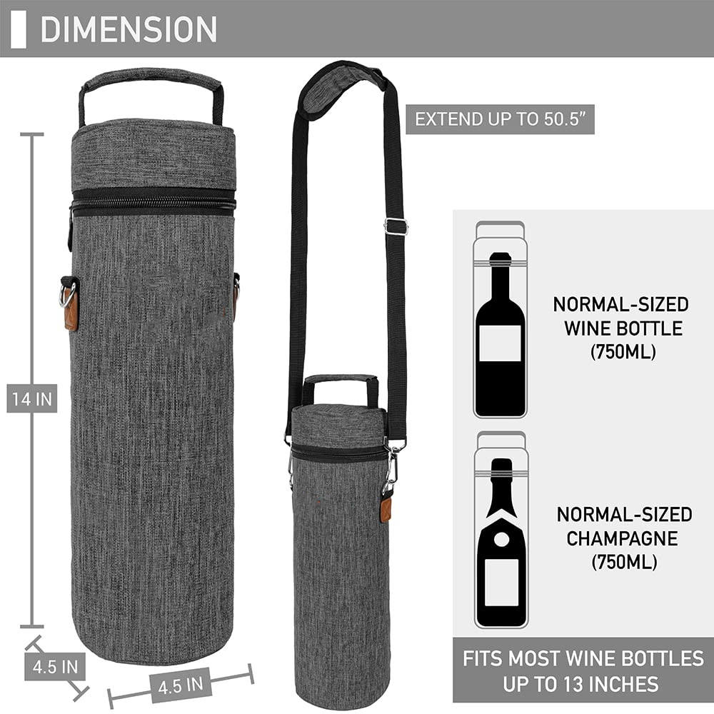 Benutzerdefinierte tragbare Einzelflaschen-Weintasche mit Schultergurt, isolierte, gepolsterte, thermische Weintragetasche für eine Flasche