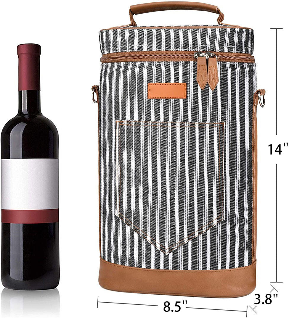 Auslaufsichere Weinkühltasche für 2 Flaschen mit Griffen und verstellbarem Schultergurt Isolierte Weinkühltasche