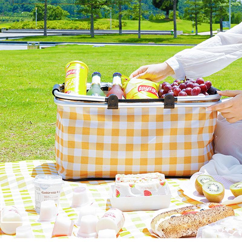 Outdoor Plaid Oxford Isolierte Tasche Picknick Kühltasche Korb mit großer Kapazität