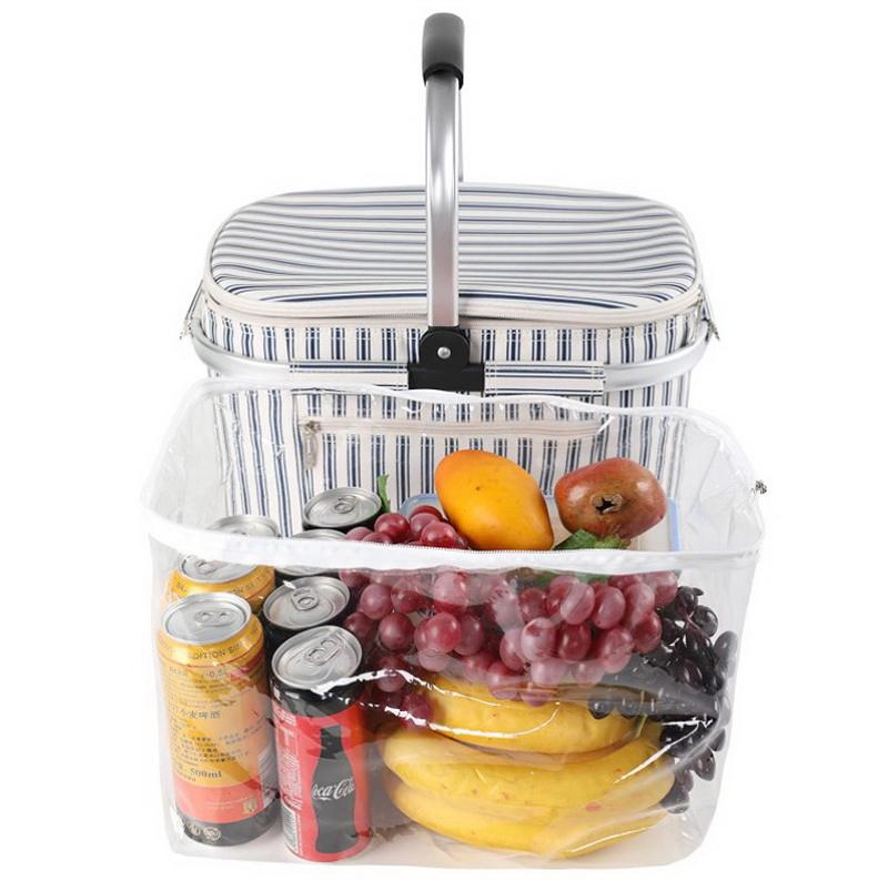 Gestreifter Stoff, wasserdicht, Lebensmittel, wärmeisoliert, benutzerdefinierte, faltbare Outdoor-Picknicktasche, kühler Picknickkorb