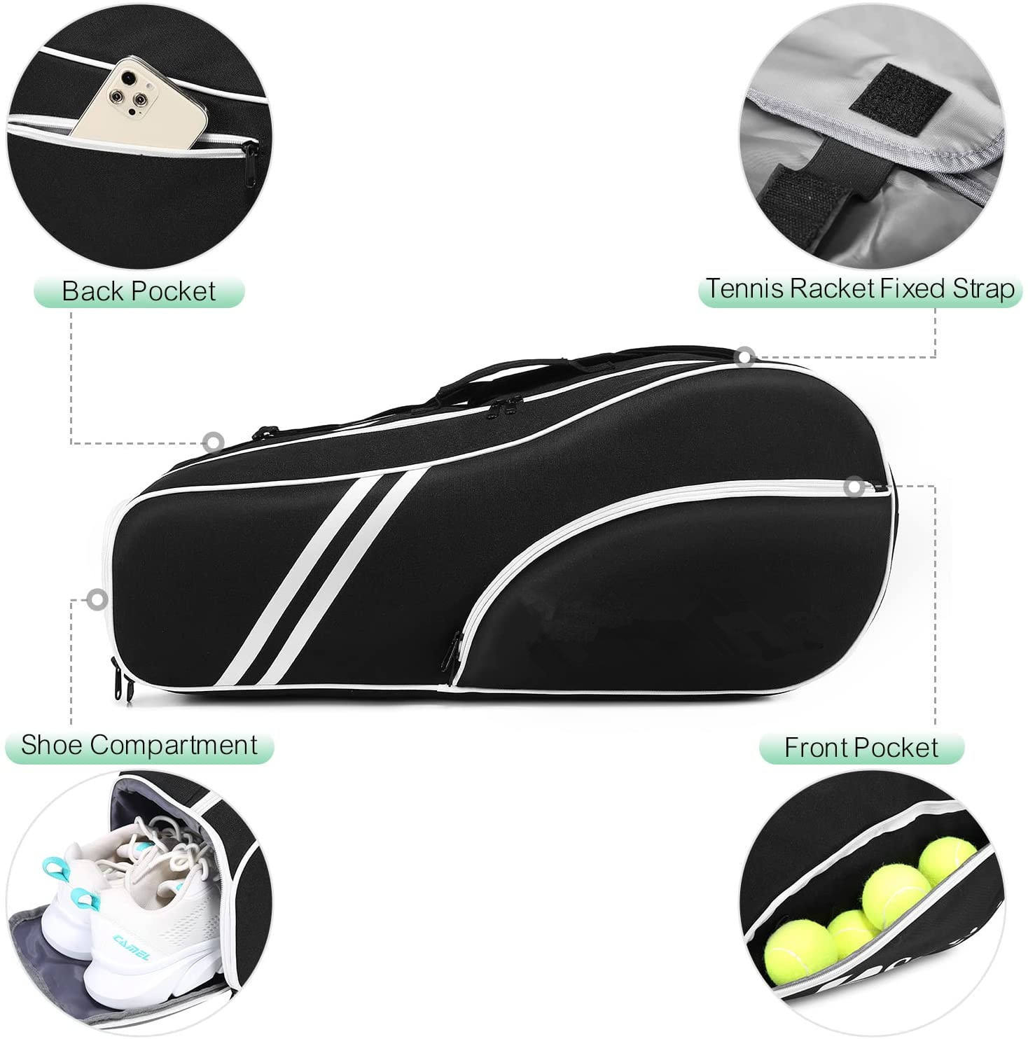 Hersteller Benutzerdefinierte Tennistasche Tennisschlägertasche Männer und Frauen Schutz und feste Pad-Schlägertasche mit Schuhtrenner
