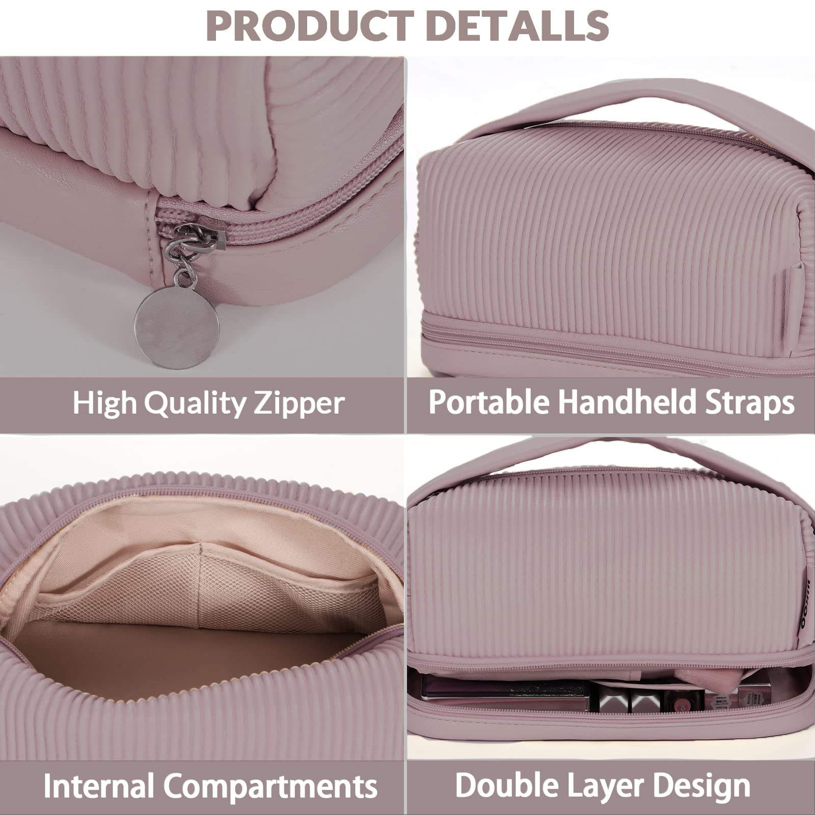Große Kapazität Doppelschicht Reisebürstenfach Make-up Tasche für Frauen Make-up für Badezimmer Tragbare lila Kosmetiktasche