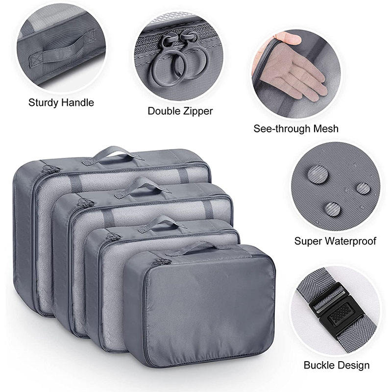 Benutzerdefinierte Logo-Komprimierung 8-teilige Packung Mesh-Kleider-Organizer Reisegepäck-Organizer-Set Verpackungswürfel