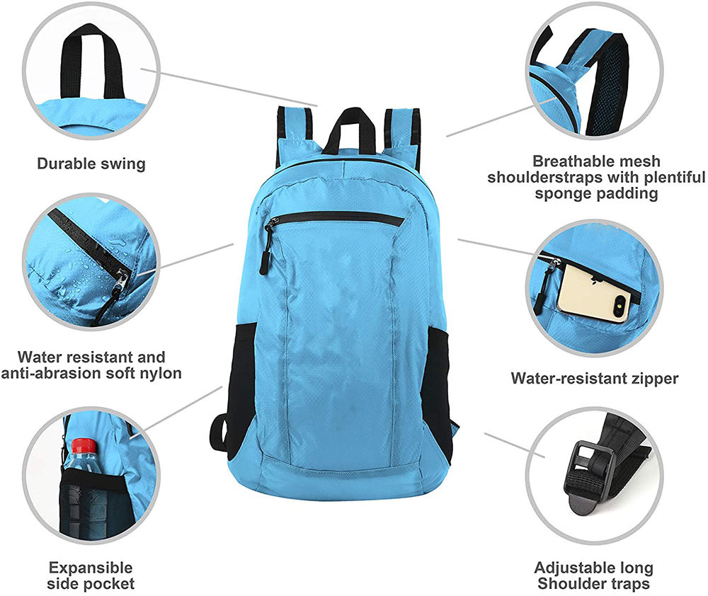 Custom Recycelter Plastikflaschenrucksack faltbarer Outdoor-Wander-Camping-Tagesrucksack Zusammenklappbar für Frauen und Männer