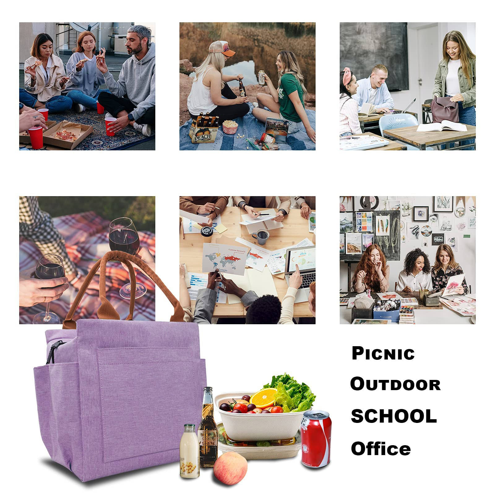Große wiederverwendbare isolierte Thermo-Lunchbox für Damen, auslaufsichere Kühltasche für das Büro