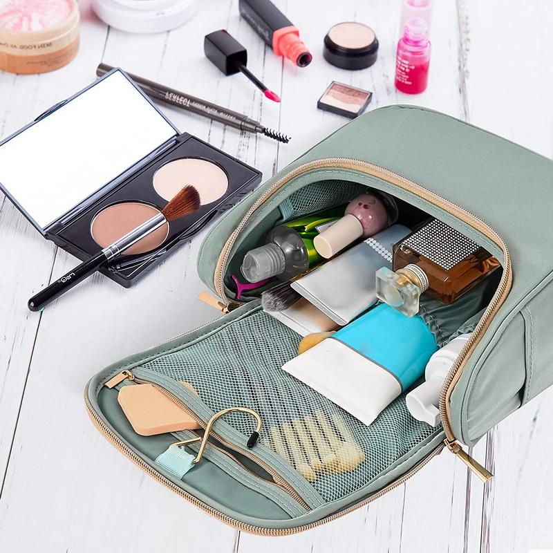 Green Travel Custom Private Label Kulturbeutel Kosmetik Make-up Taschen Organizer Make-up Aufbewahrung Handtasche mit Haken zum Aufhängen