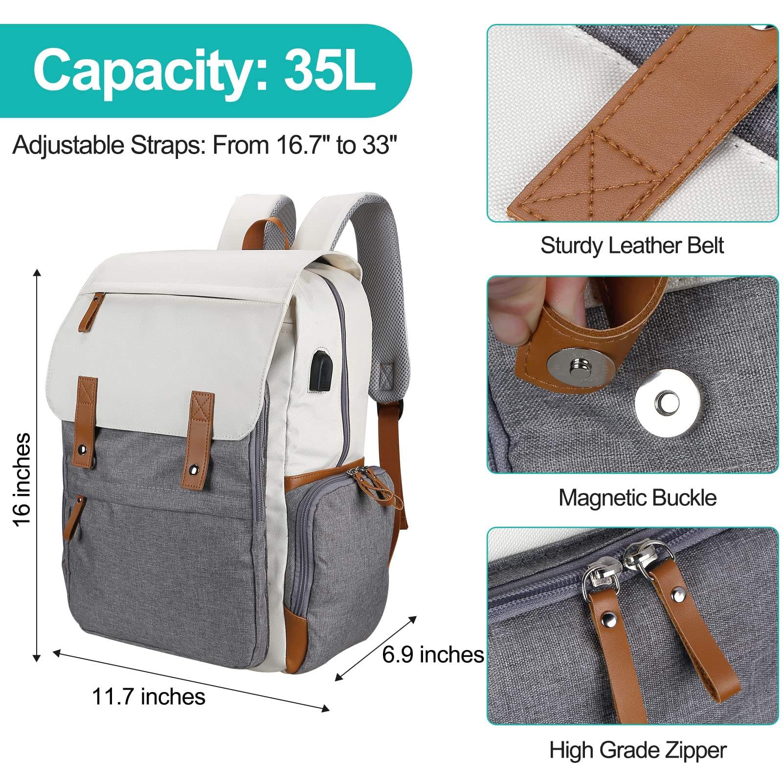 2022 Mode wasserfeste Bookbags Unisex 15,6-Zoll-Laptop-Schultaschen-Rucksack mit USB-Ladeanschluss
