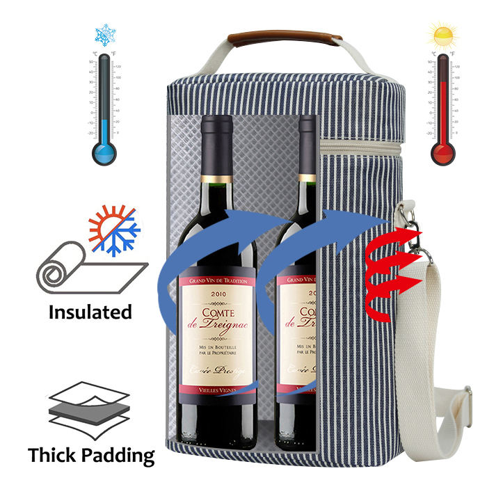 Tragbare benutzerdefinierte thermische Wein-Einkaufstasche Schulter isolierte wasserdichte 2-Flaschen-Wein-Kühltasche