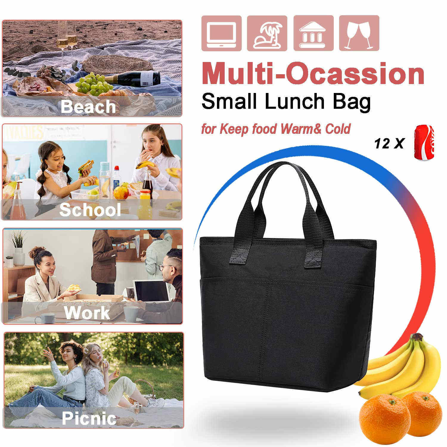 Großhandelsfrauen-nette Mittagessen-Beutel-Lunchbox-Tasche Auslaufsichere isolierte Mittagessen-Geldbörse für College-Arbeits-Picknick-Wanderstrand