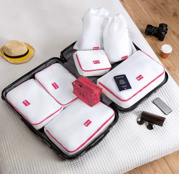 Mesh Pack Gear Travel Organizer Kit Gepäckverpackungswürfel 5 Stück mit Aufbewahrungsbeuteln für Schuhe