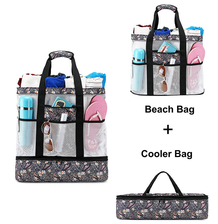 Strandhandtasche mit Griff oben für Damen Nylonnetz Strandtuchtasche Schwimmen Picknick Reise Hochwertige Strandtasche isoliert